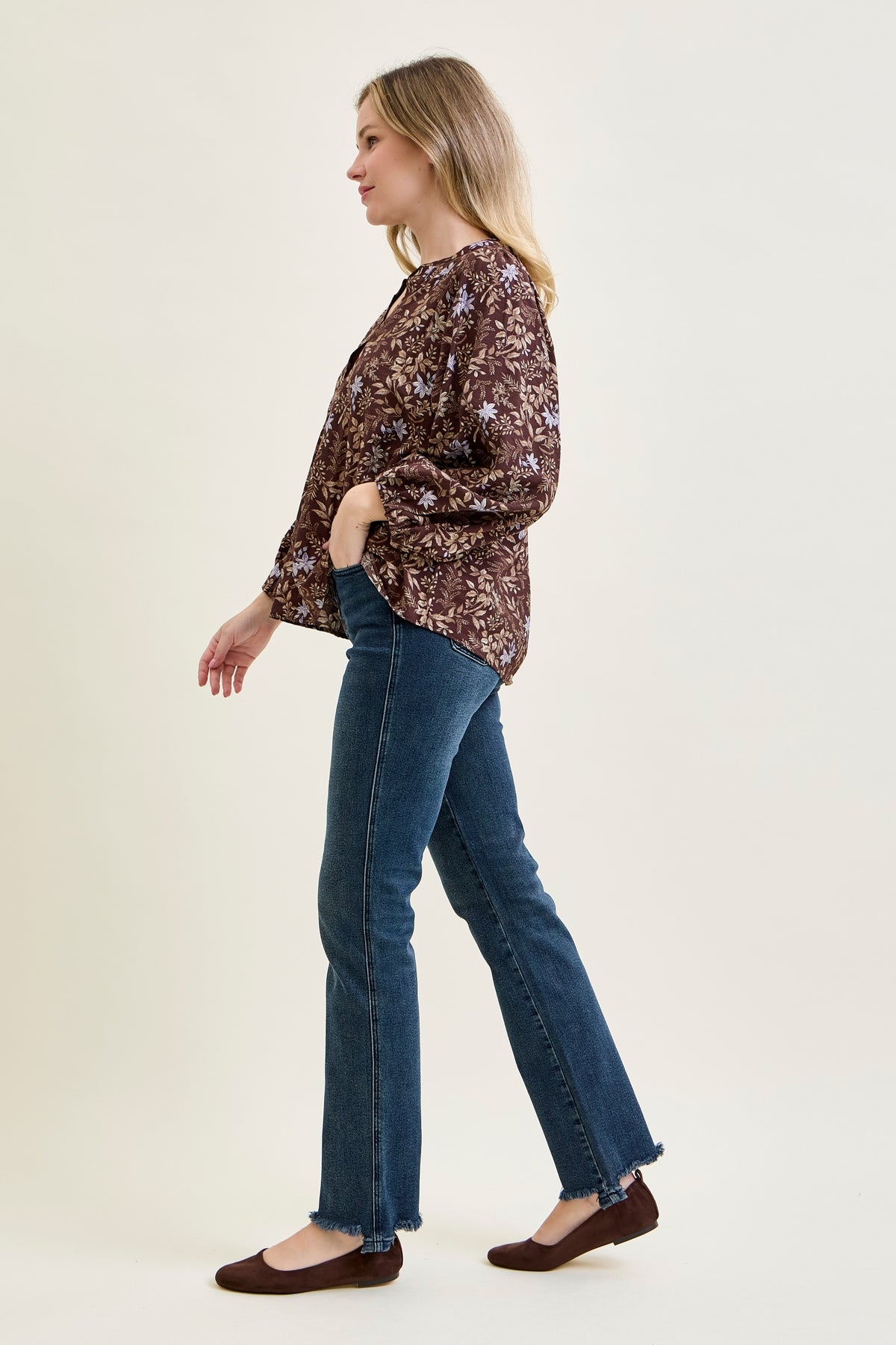 Lisa High Rise Button Fly Hem Distressed Straight Jeans