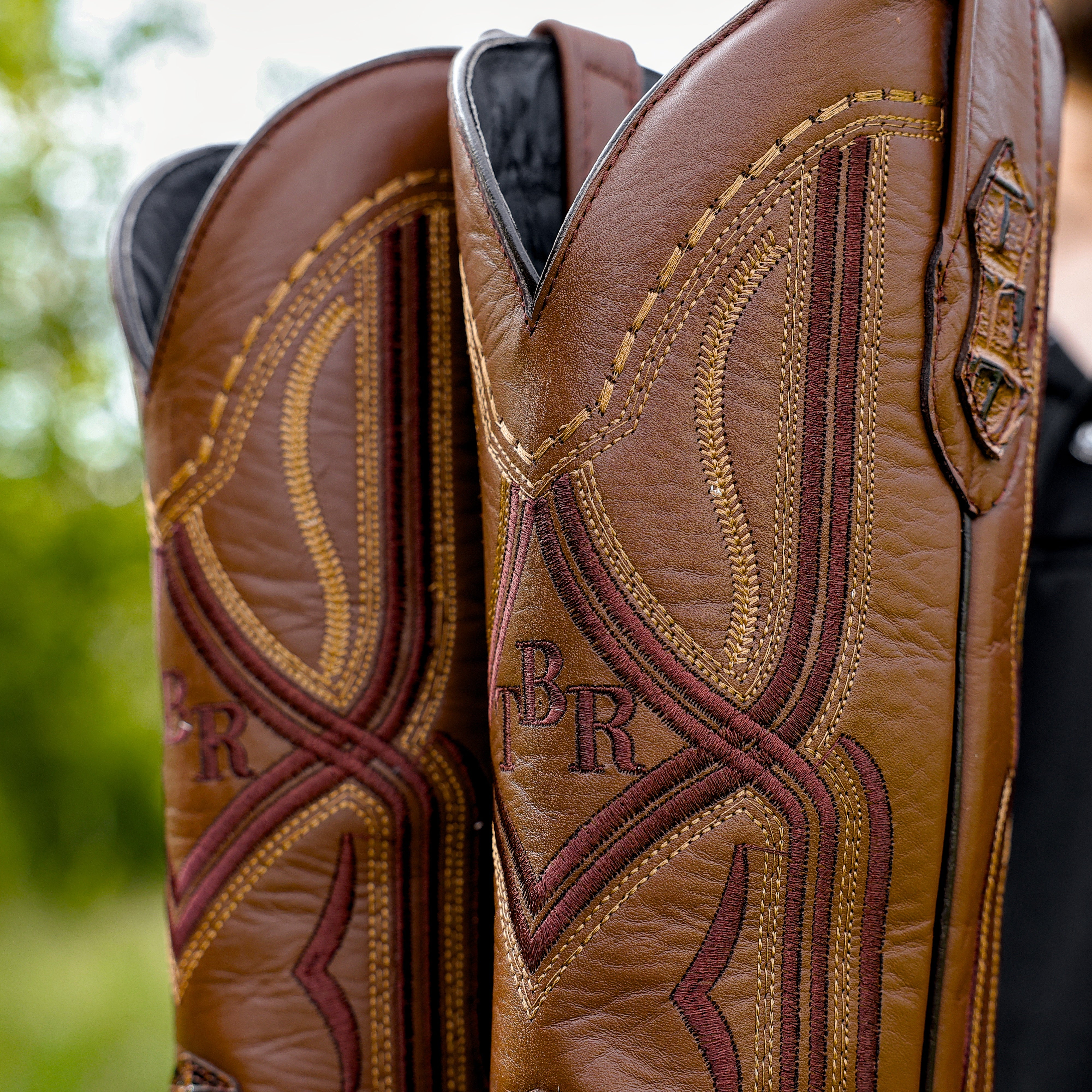 Honey Caiman Hornback Leather Boots - Square Toe