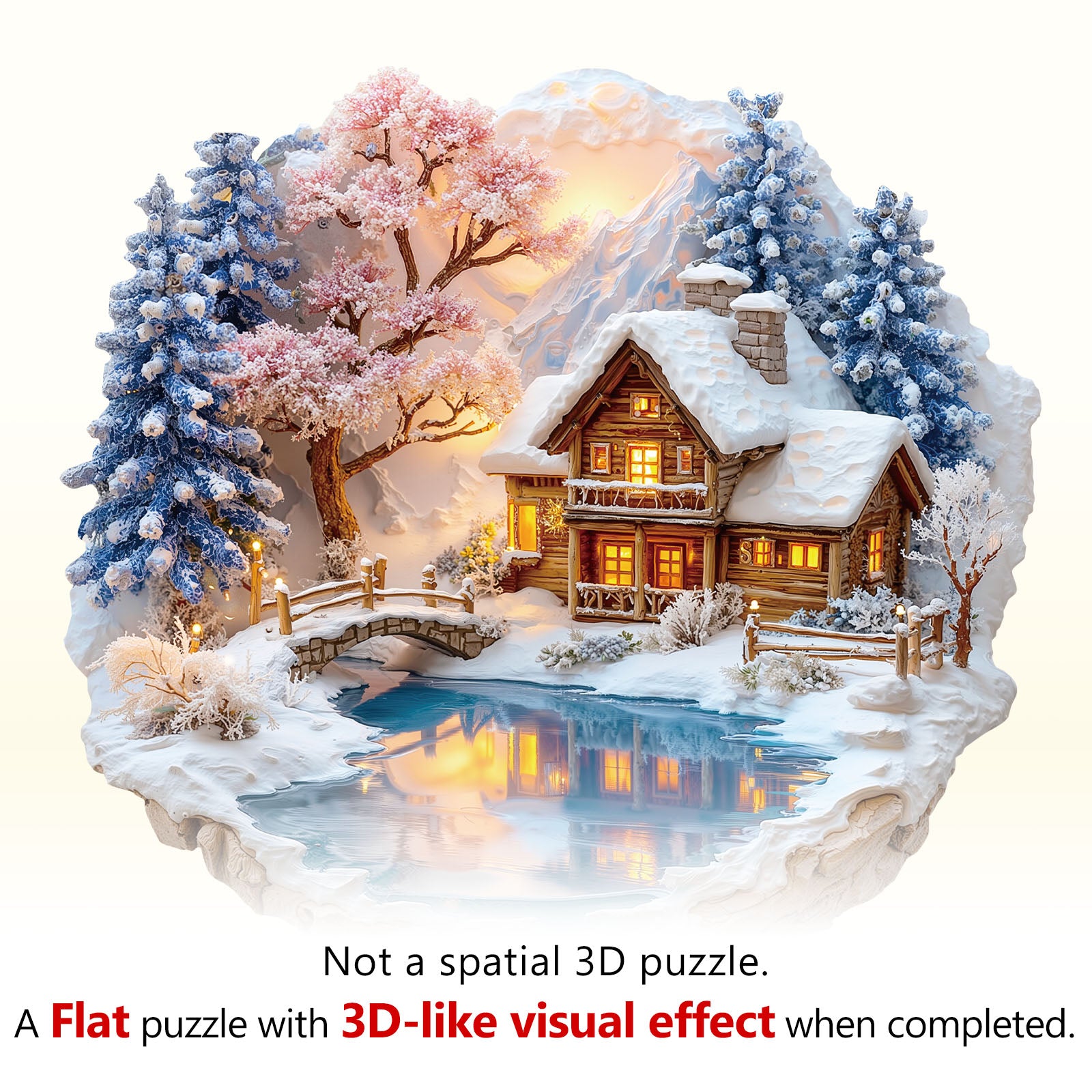 Snow scene on the lake Wooden Jigsaw Puzzle