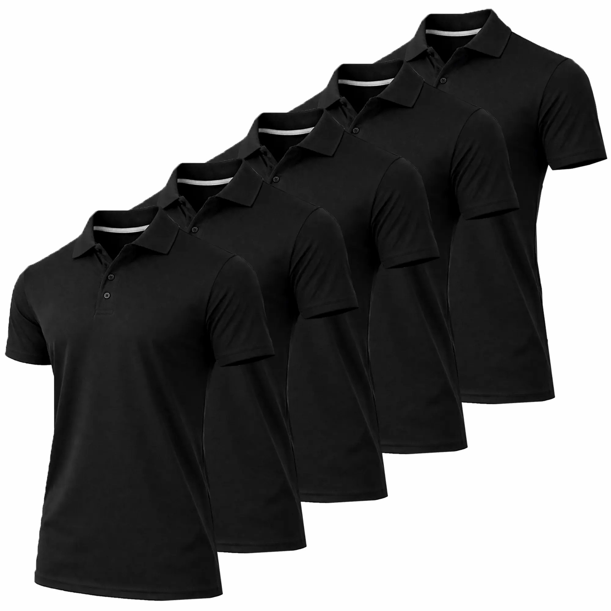 Men's 5-Pack Dry Fit Moisture-Wicking Fabric Polo Collar Shirt Menswear Stylish Ribbed Sleeve