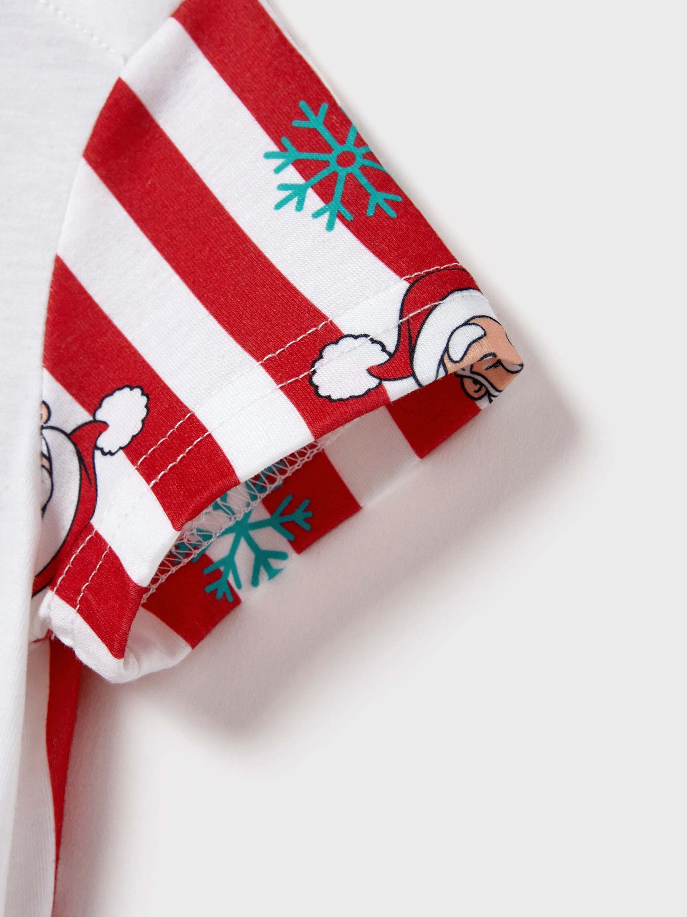 Christmas Matching Family Pajamas Set Santa Claus and Snowflakes Red Stripes PJS Red