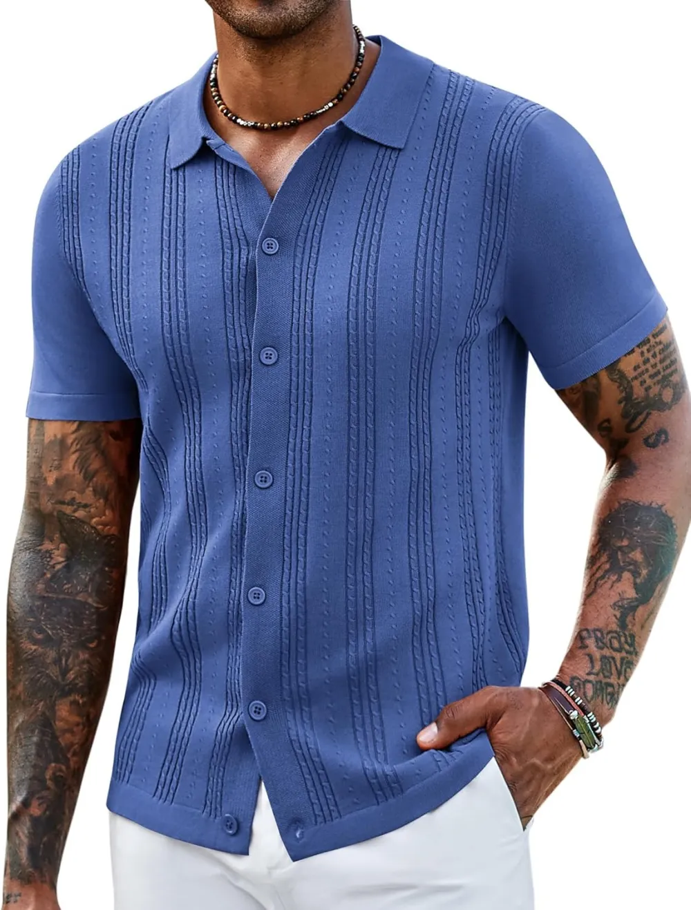Men's Knit Shirts Short Sleeve Casual Button Down Polo Shirt Summer Beach Vacation Shirts Outfit Top