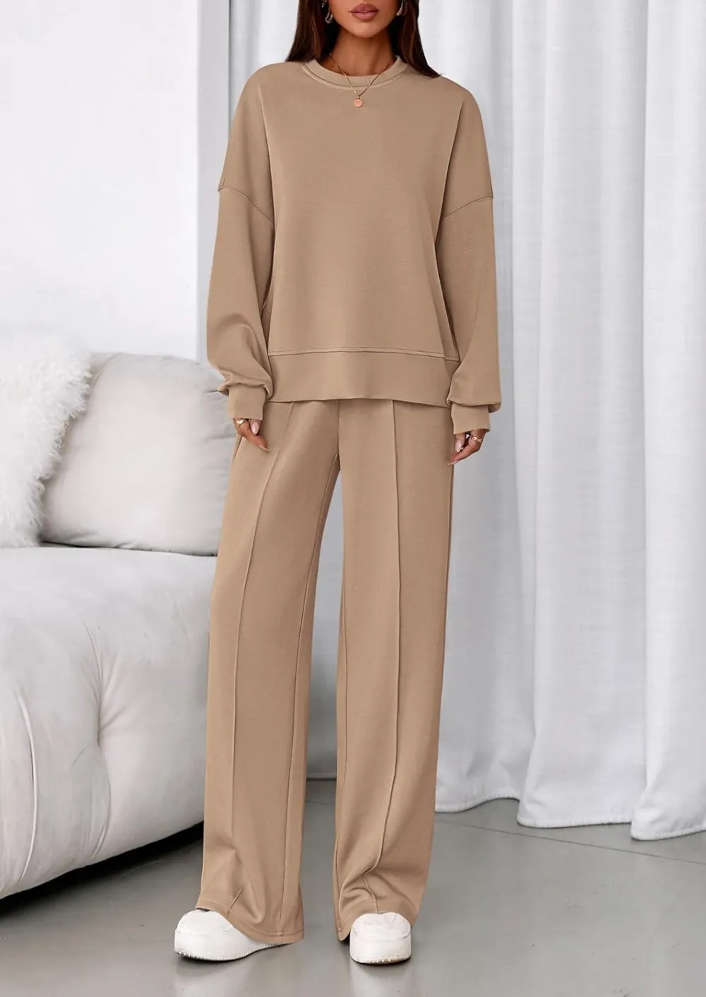 2 Piece Sets For Women Fall Trendy Long Sleeve Sweatshirt Wide Leg Pants Loungewear Set