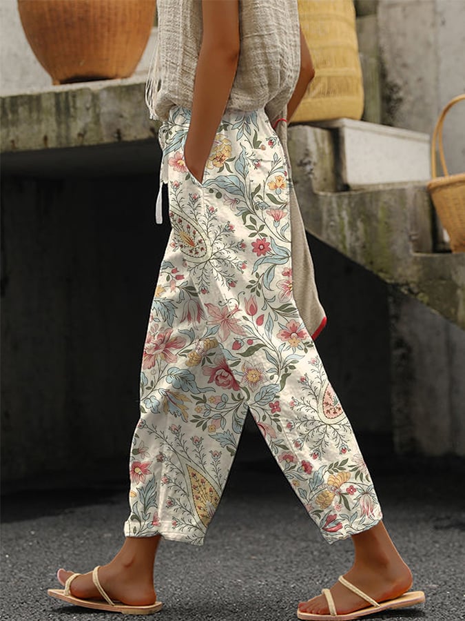 Women's Retro Floral Lace-Up Loose Casual Pants (With Pockets)- Fast Shipping