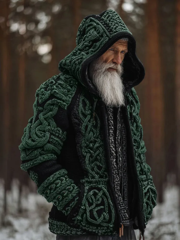 Men's Viking Celtic Knot Contrast Button Cozy Cardigan Sweater
