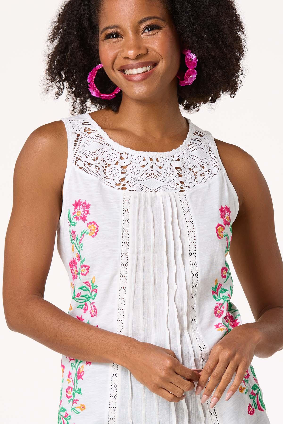 Lacy Embroidered Panel Tank