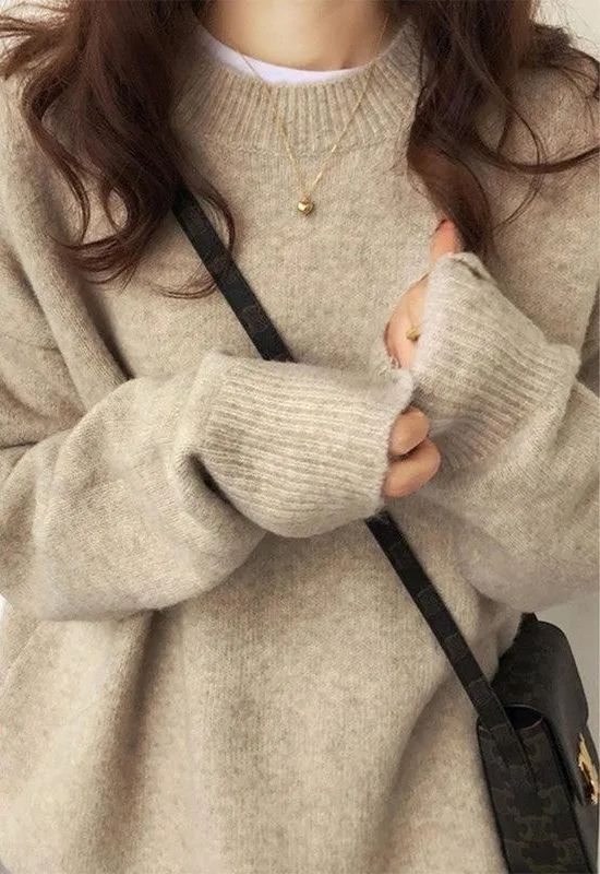 Women's Solid Drop Shoulder Long Sleeve Sweater Pullover