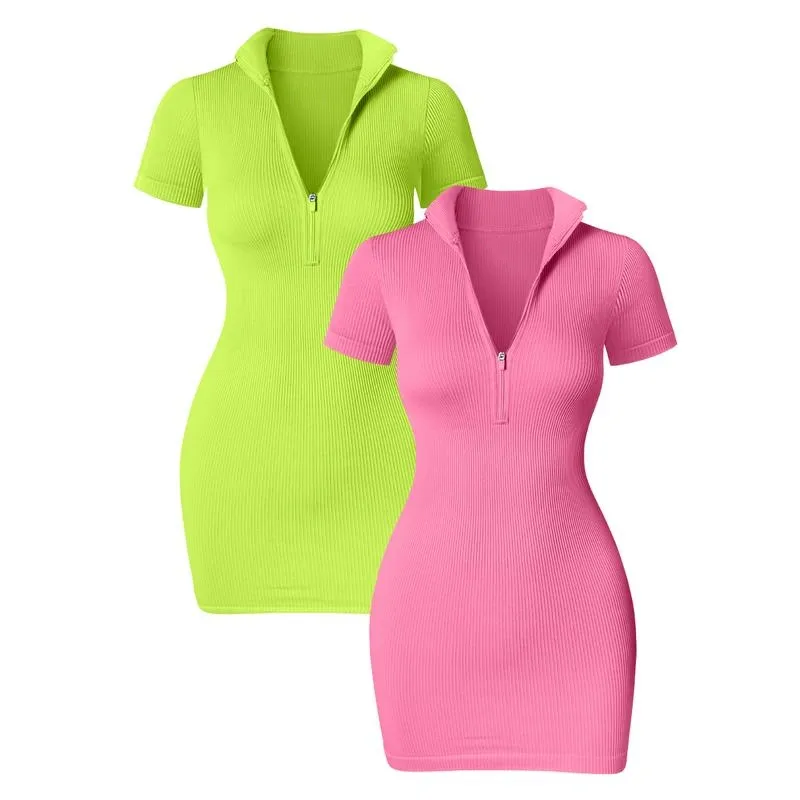 Lapel Zip Tight Dresses Stretchy Womenswear(Just $3 Each!)