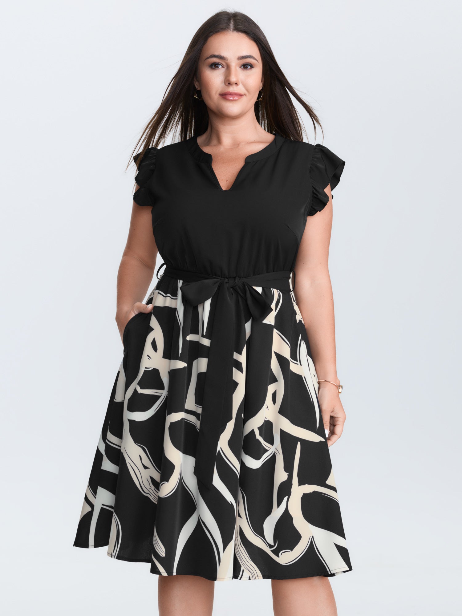 Geometric Print Color Contrast Mini Dress