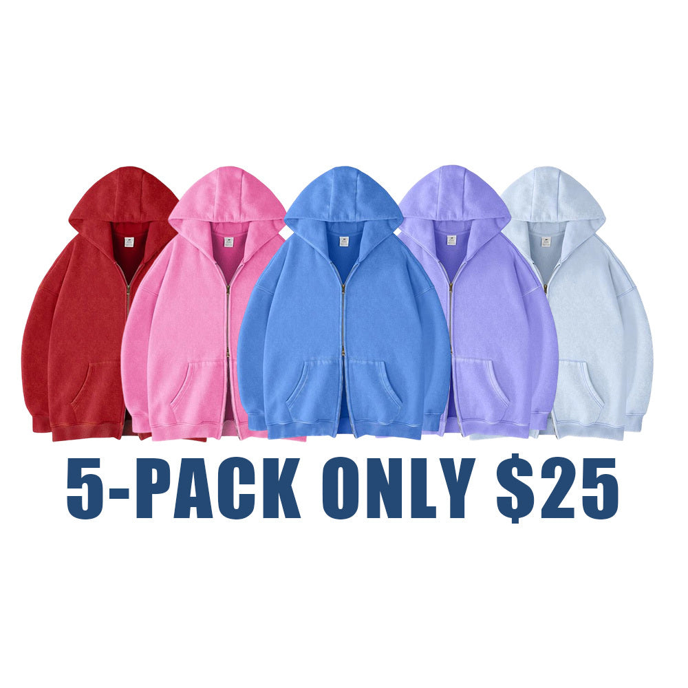 Unisex Oversized Acid Wash Zip Up Hoodie