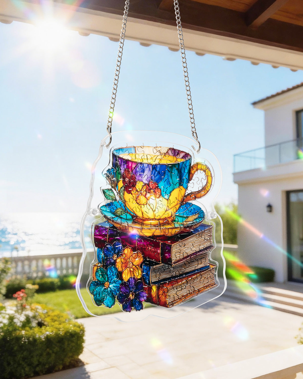 Radiant Bloom Teacup Light Suncatcher-Acrylic Window Art