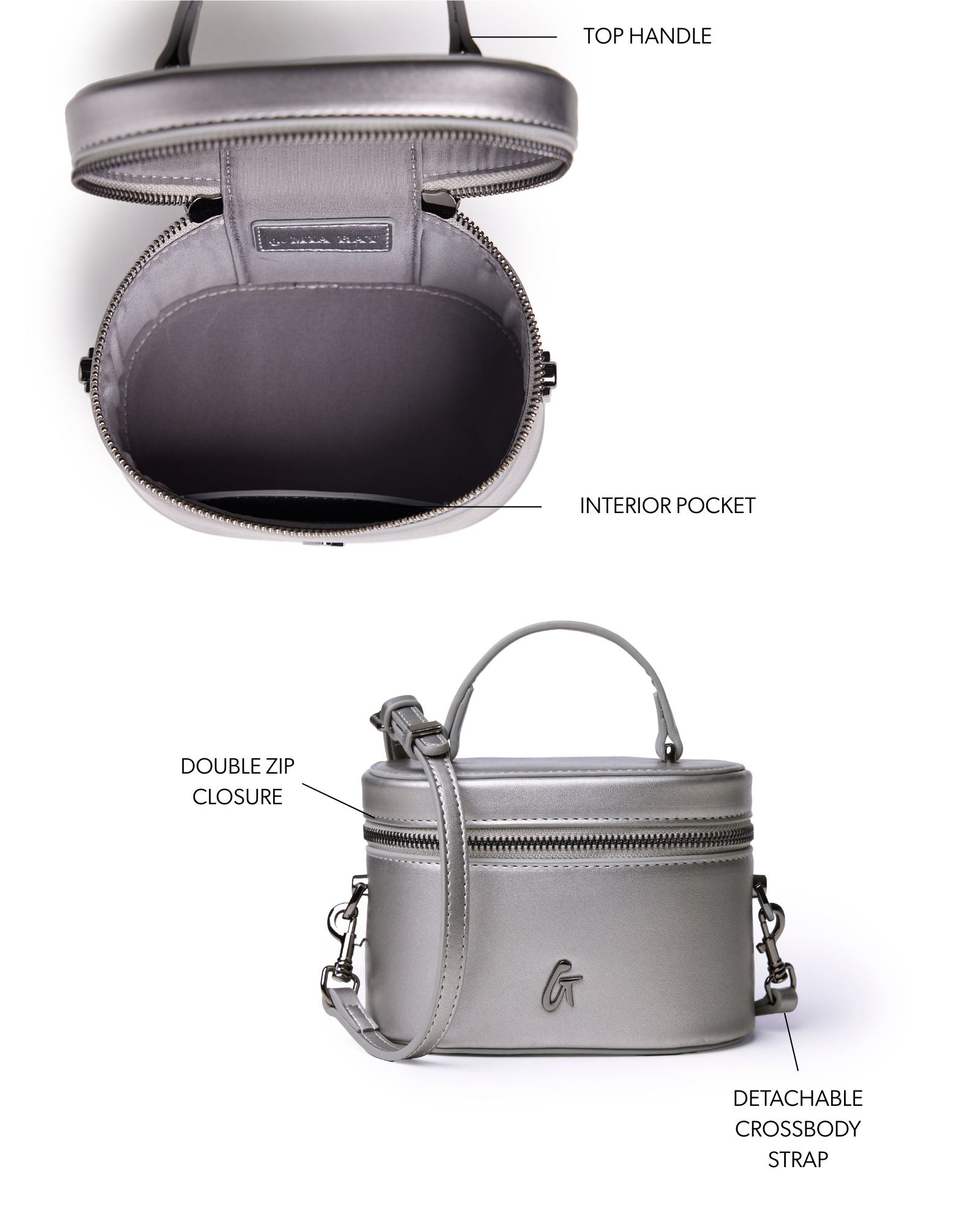 MINI SMOOTH GUNMETAL VANITY BAG - PLATINUM