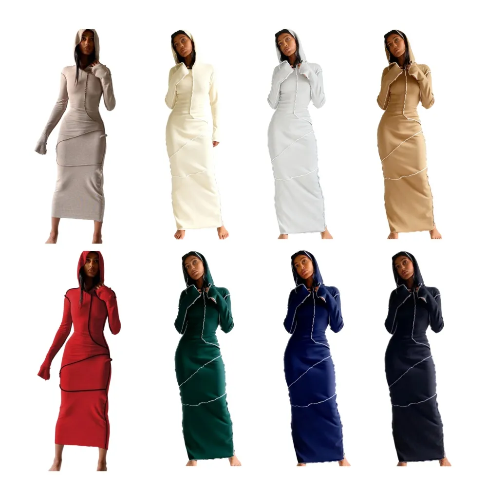 Women's Fall Winter Drop Shoulder Bodycon Hooded Dress