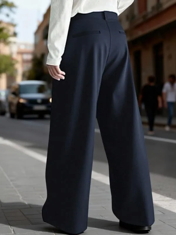 Men's Casual Versatile Solid Color Wide Leg Pants, Unique Button Design, Fitted Style