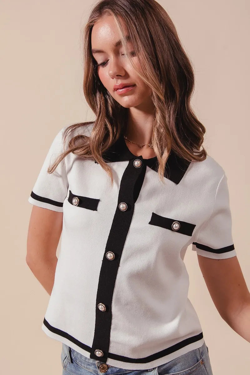 Button Down Knitted Sweater Shirt Top