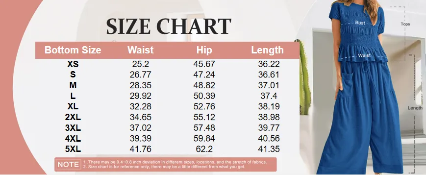 Casual Boho Matching Set Smocked Top & Wide-Leg Pants