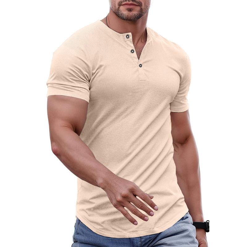 Men's Plain Muscle Slim Fitted Henley Shirts Crewneck Longline T-Shirt