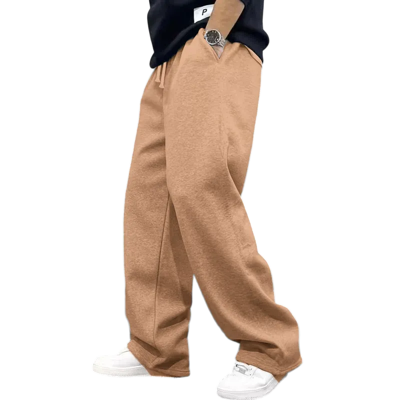 Men's Casual Fashionable Versatile Trendy New Plain Simple Drawstring Wide-Leg Long Pants