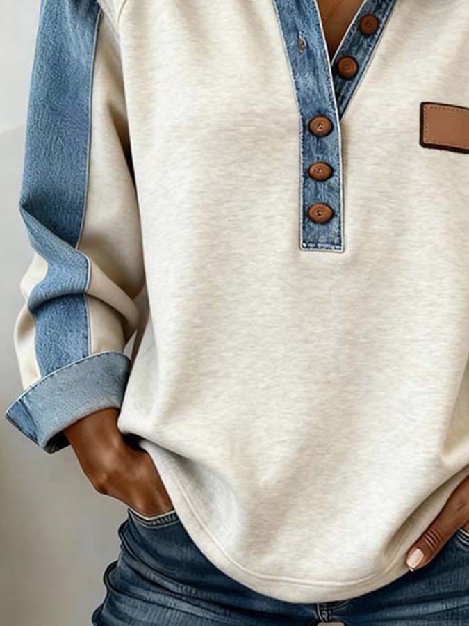 Women'S Casual Contrast Color Stitching Sweatshirt