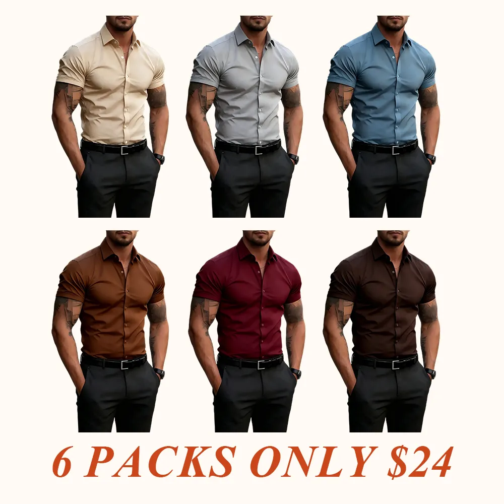 Men’s Short-Sleeve Button-Down Shirt, Wrinkle-Resistant Business Casual Shirt for Work Commuting