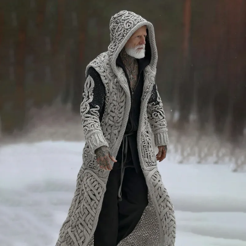 Men's Vintage Viking Celtic Knot Art Cozy Long Cardigan Sweater