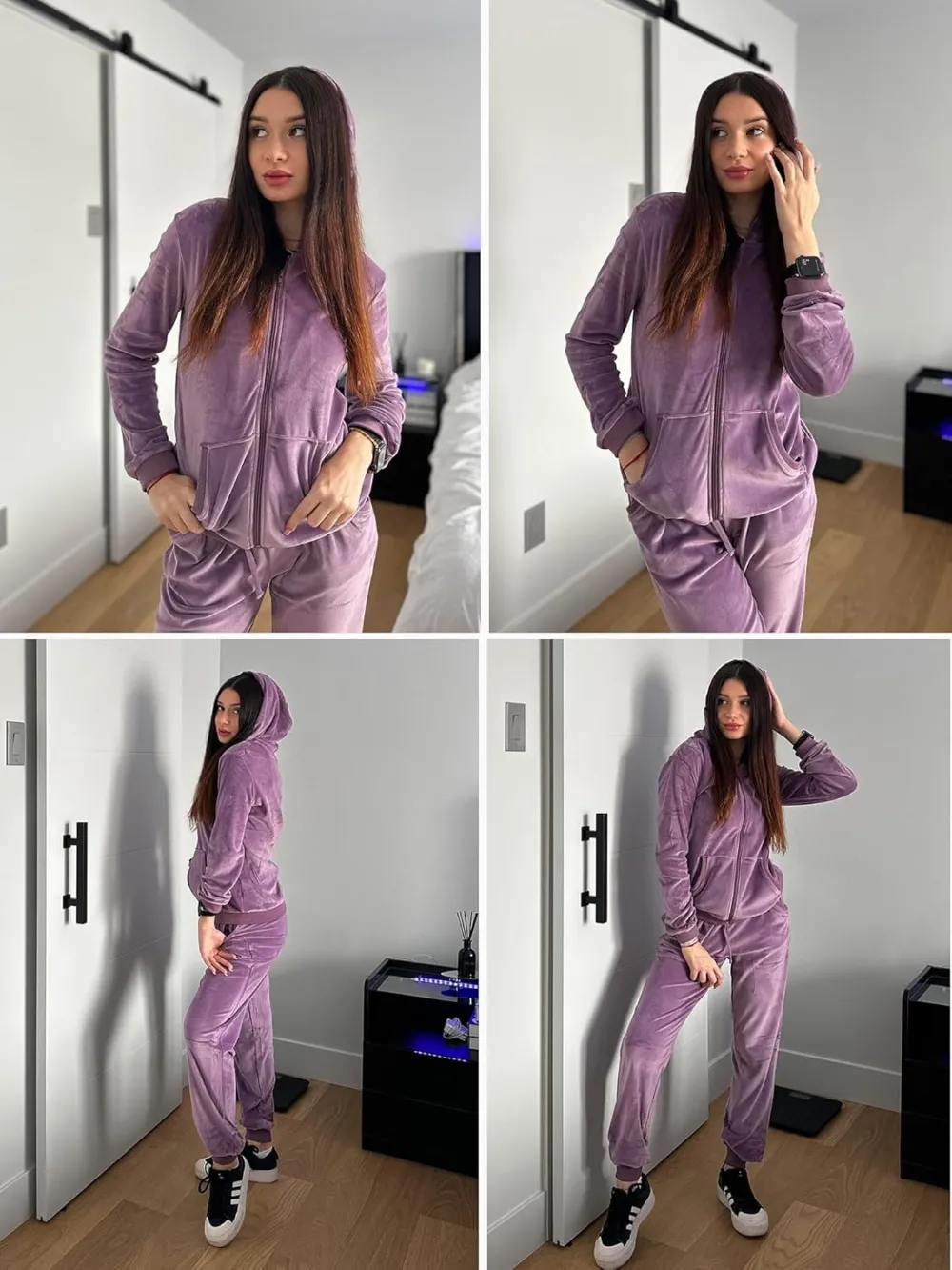 Women's Casual Velour Tracksuit Set Full Zipper Hoodie
