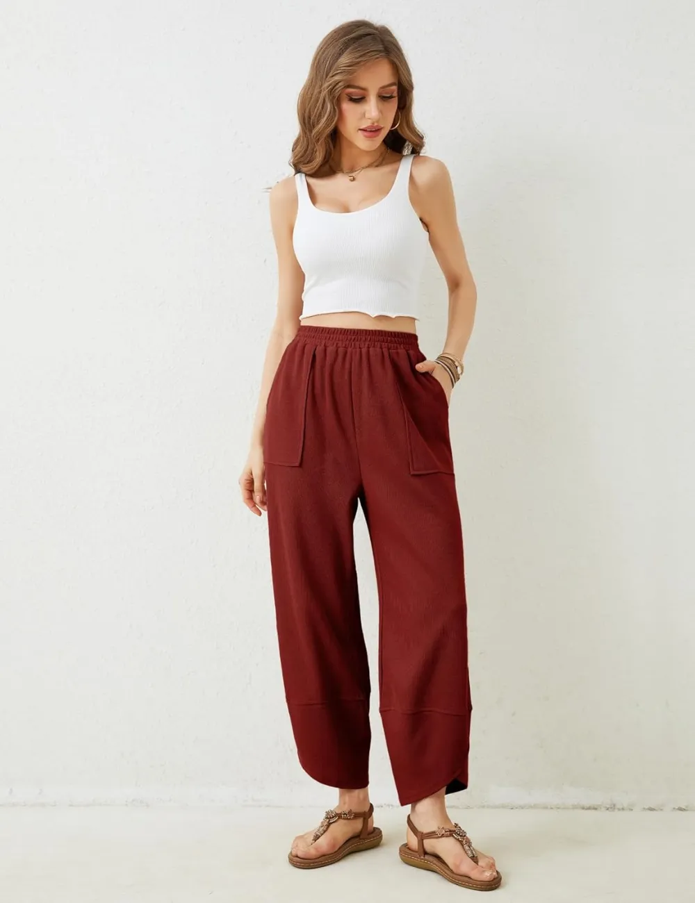 Women's Wide Leg Harem Pants Casual Palazzo Pants with Pockets High Waist Relaxed Fit