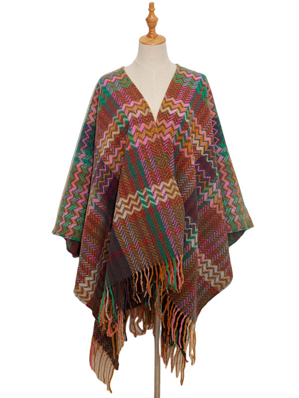 Keep Warm Split-Side Tasseled High-Low Long Sleeves Shawl&Scarf