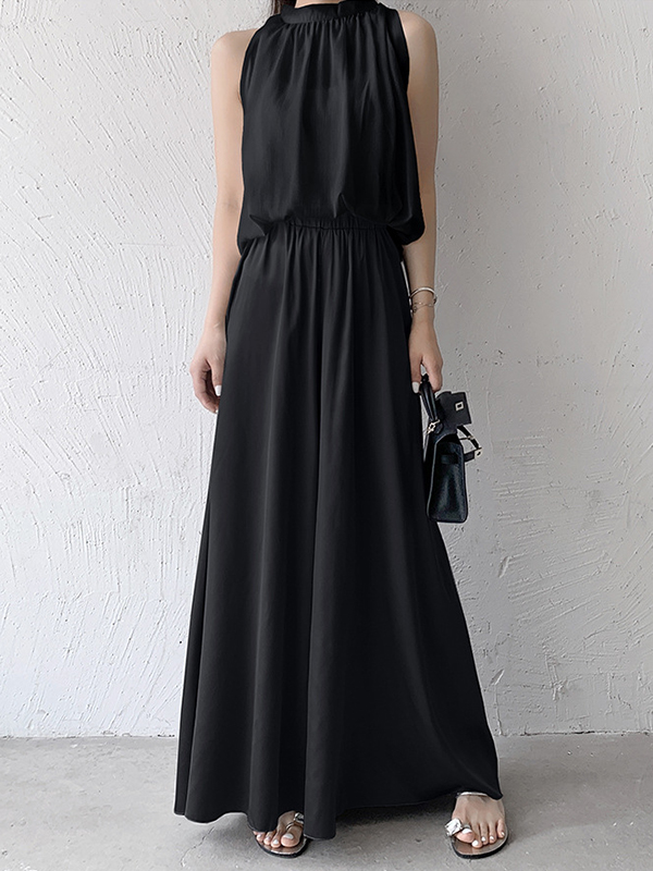 Elasticity Pleated Solid Color High Waisted Loose Pants Culotte