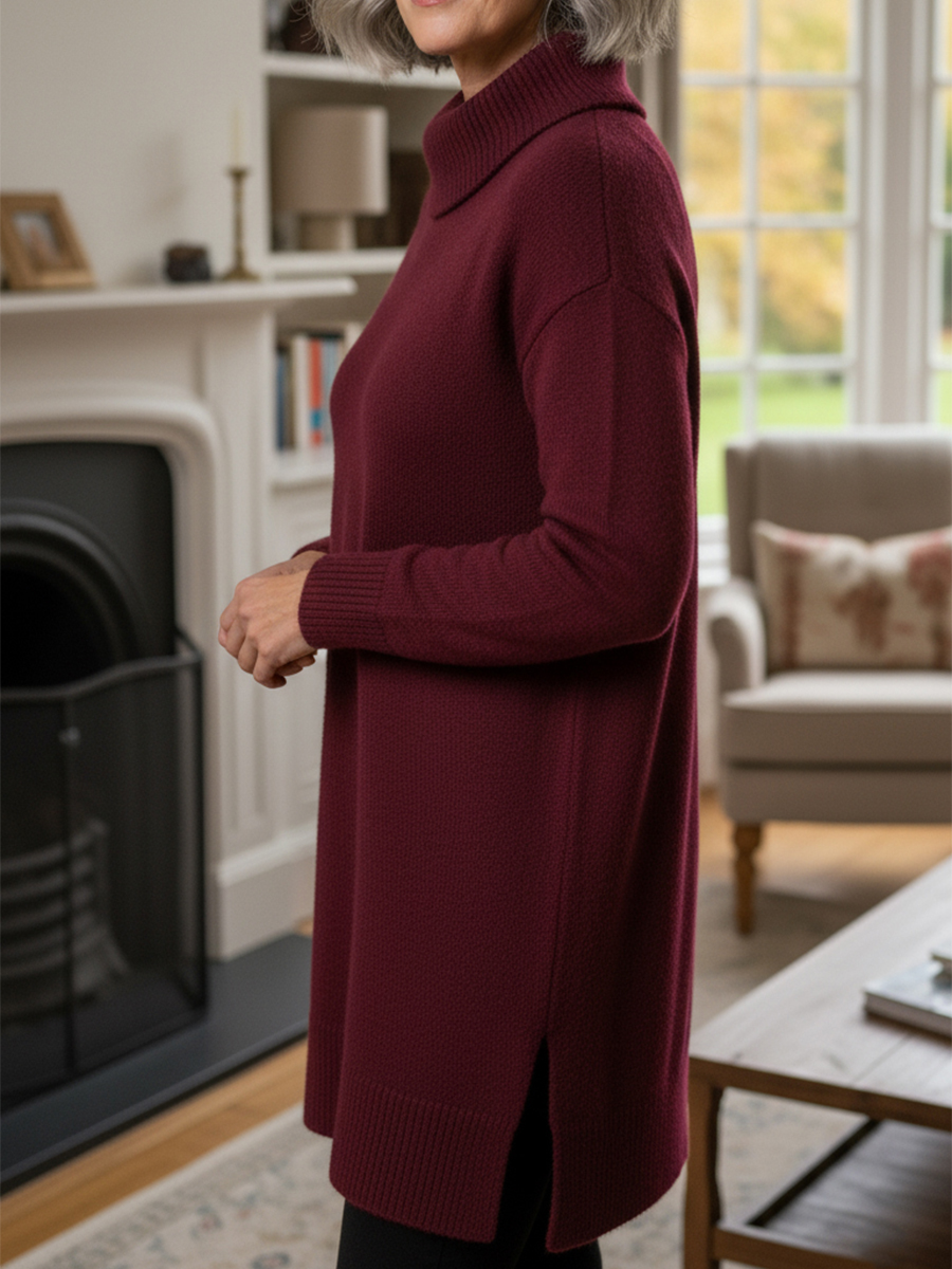 🔥 Women's Elegant Cowl Neck Soft Knit Long Sleeve Tunic Top - Relaxed Fit Fall Winter Pullover