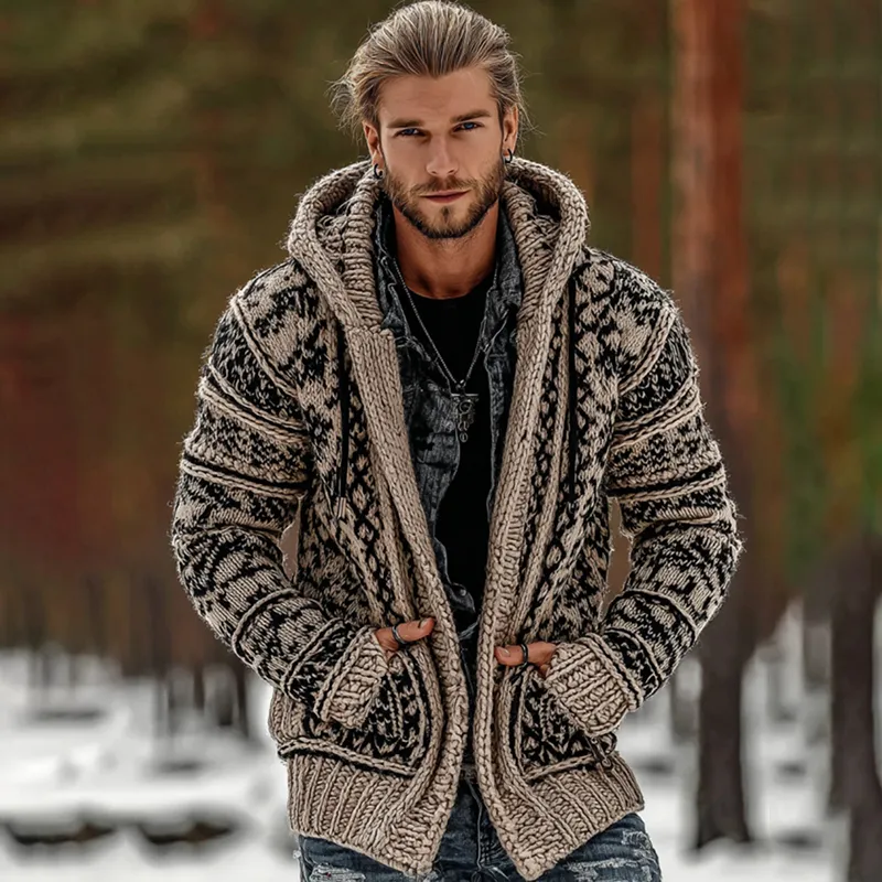 Men's Viking Tribal Art Button Cozy Cardigan Sweater