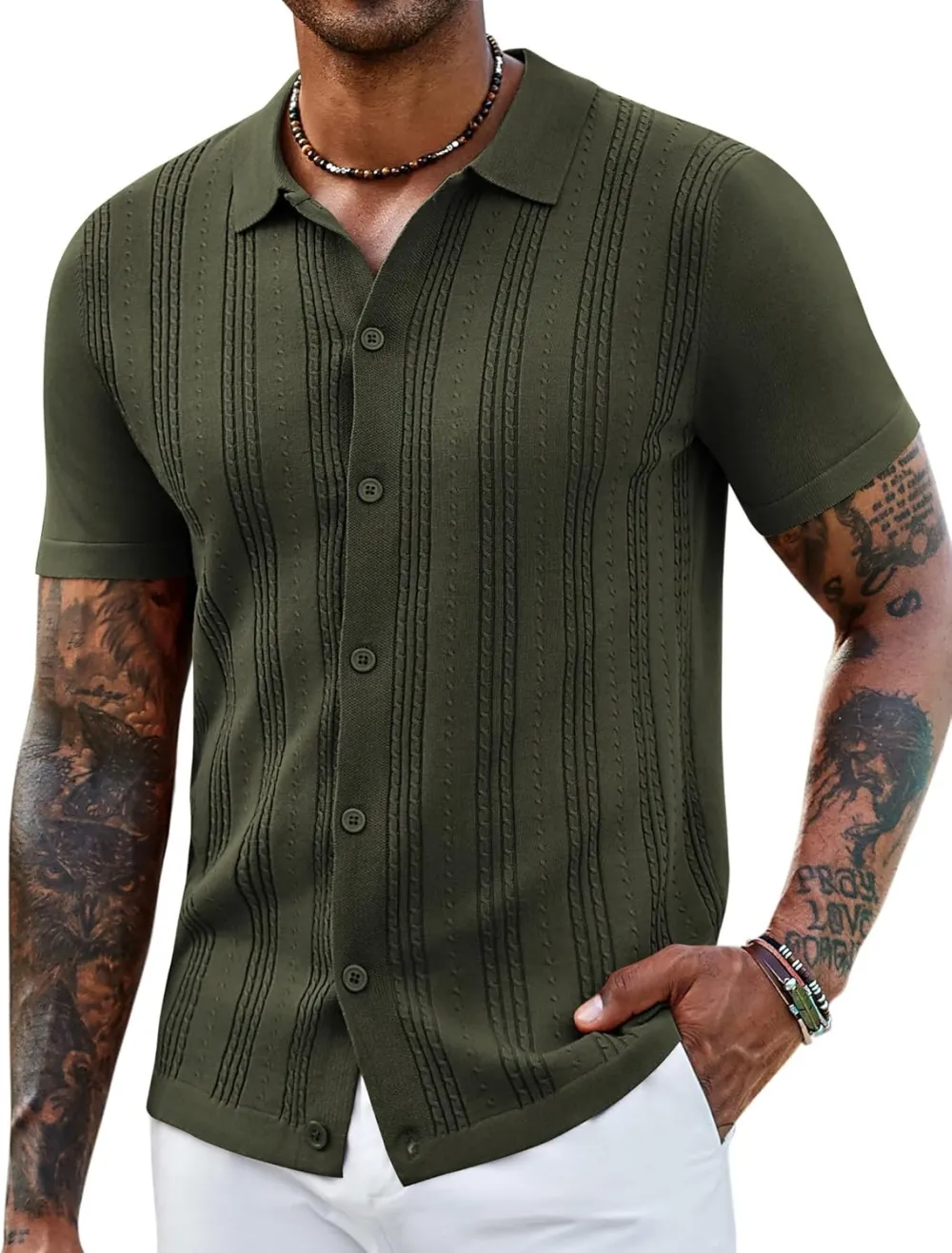 Men's Knit Shirts Short Sleeve Casual Button Down Polo Shirt Summer Beach Vacation Shirts Outfit Top
