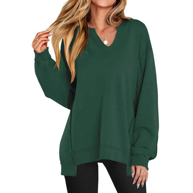Womens Oversized Sweatshirt V Neck Long Sleeve
