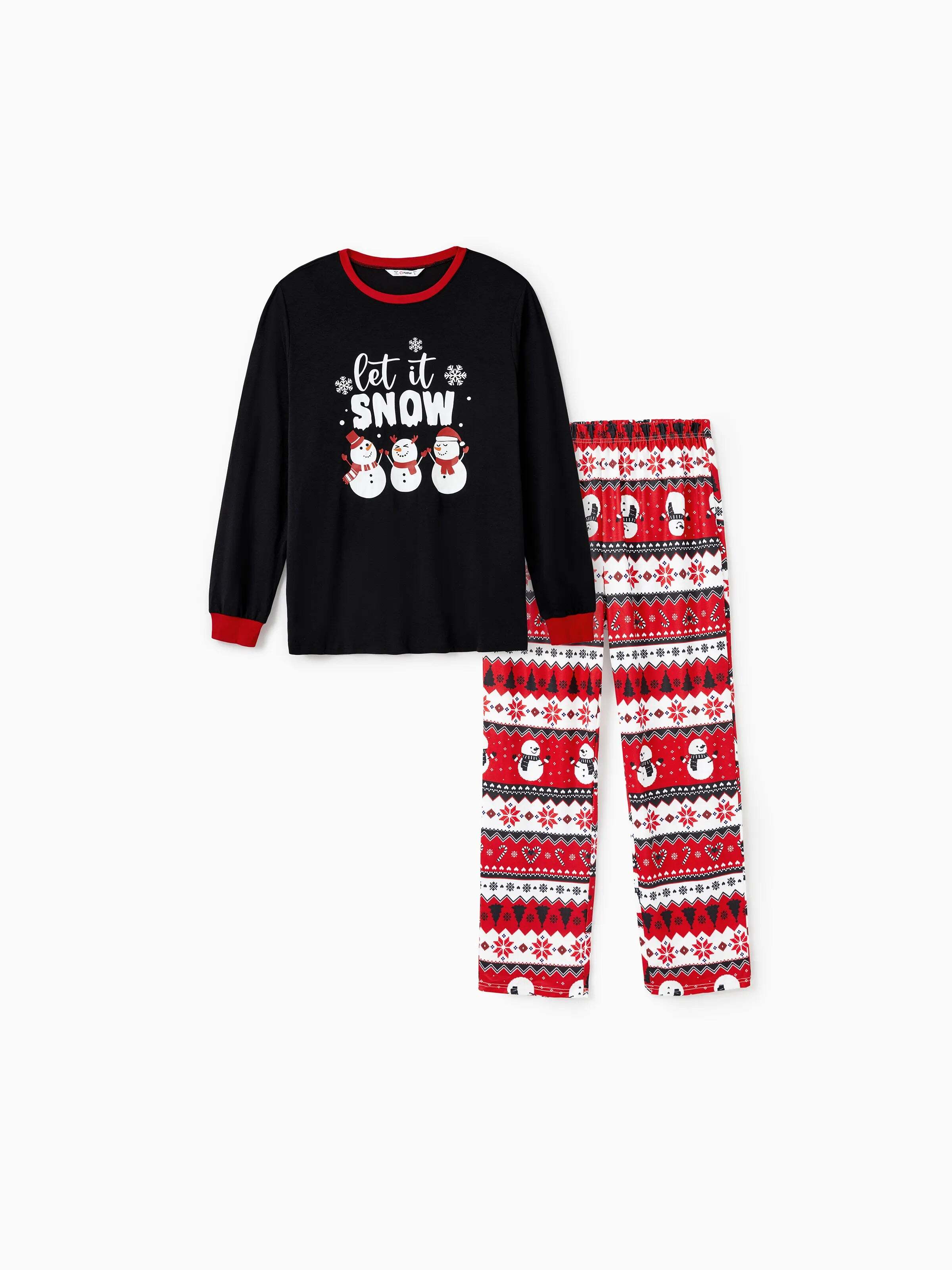 Christmas Family Pajamas Set Snowman Print Long-sleeve PJS with Christmas Socks Black