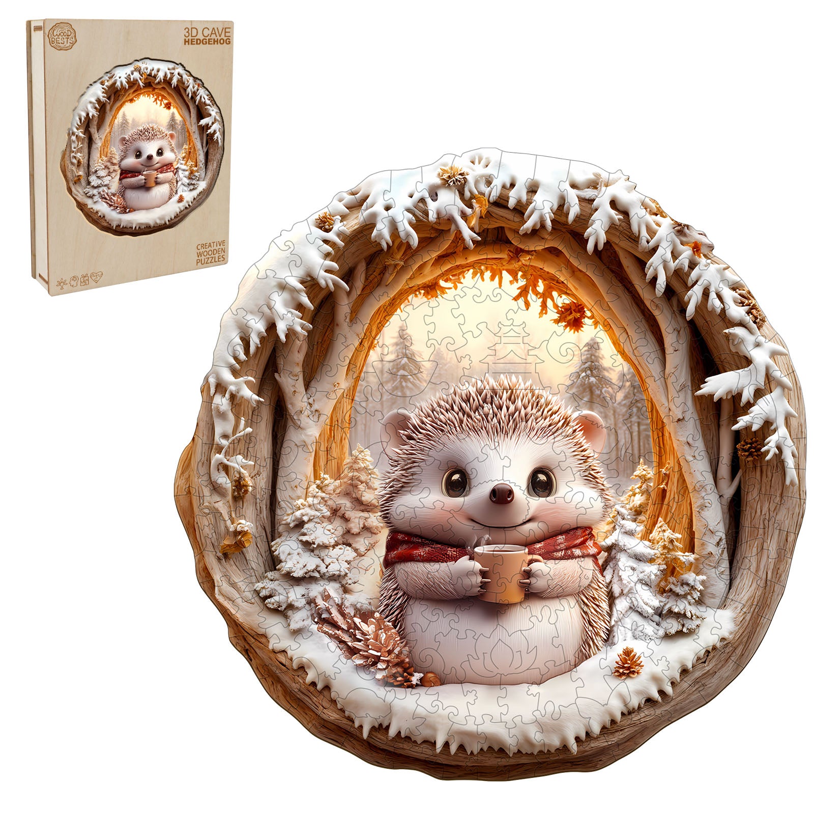 3D Cave Hedgehog Wooden Jigsaw Puzzle