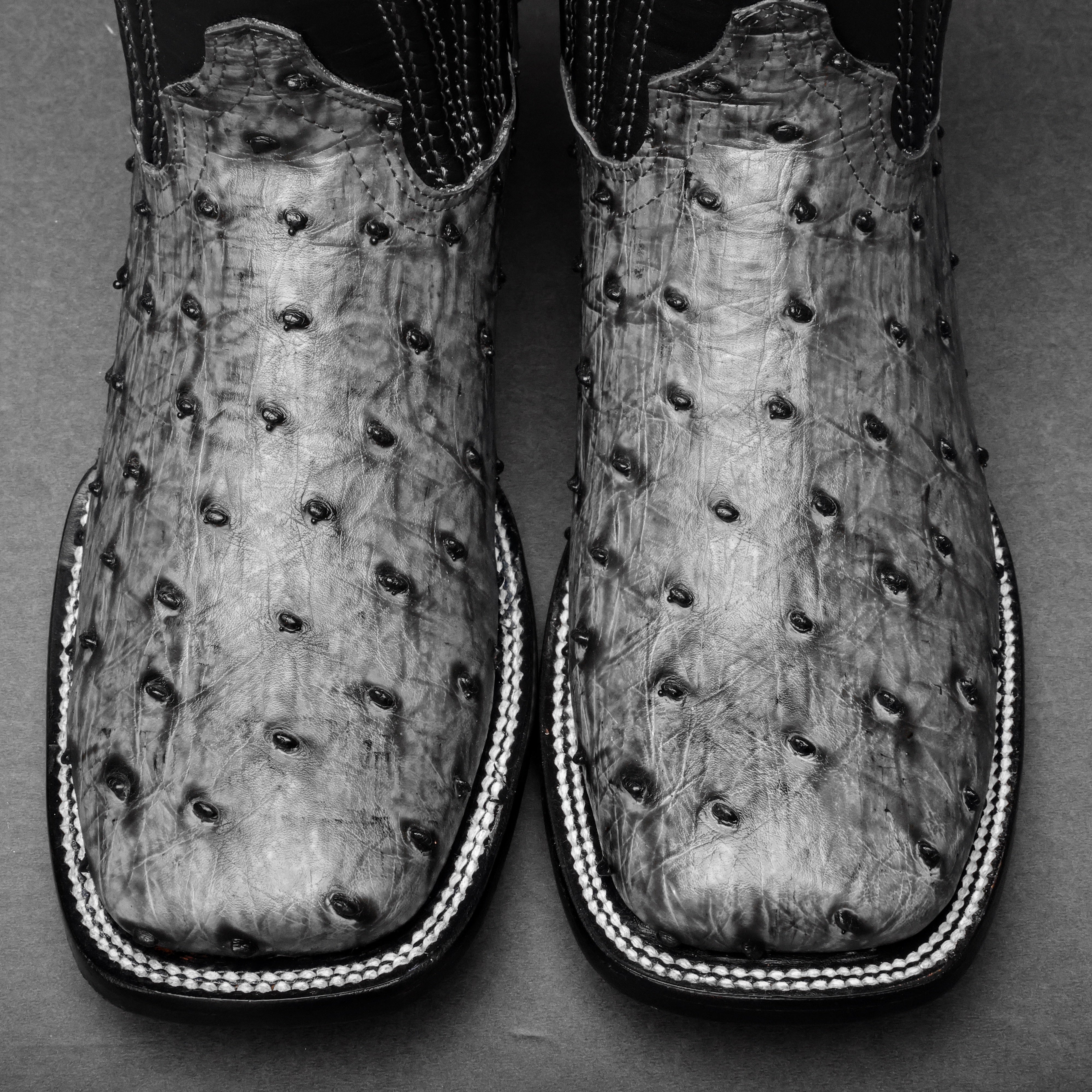 Grey Ostrich Leather Boots - Square Toe