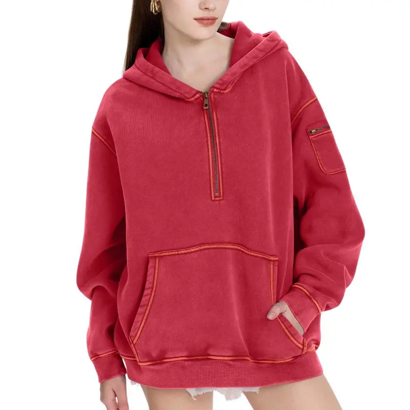 Retro fleece half-zip unisex hoodie