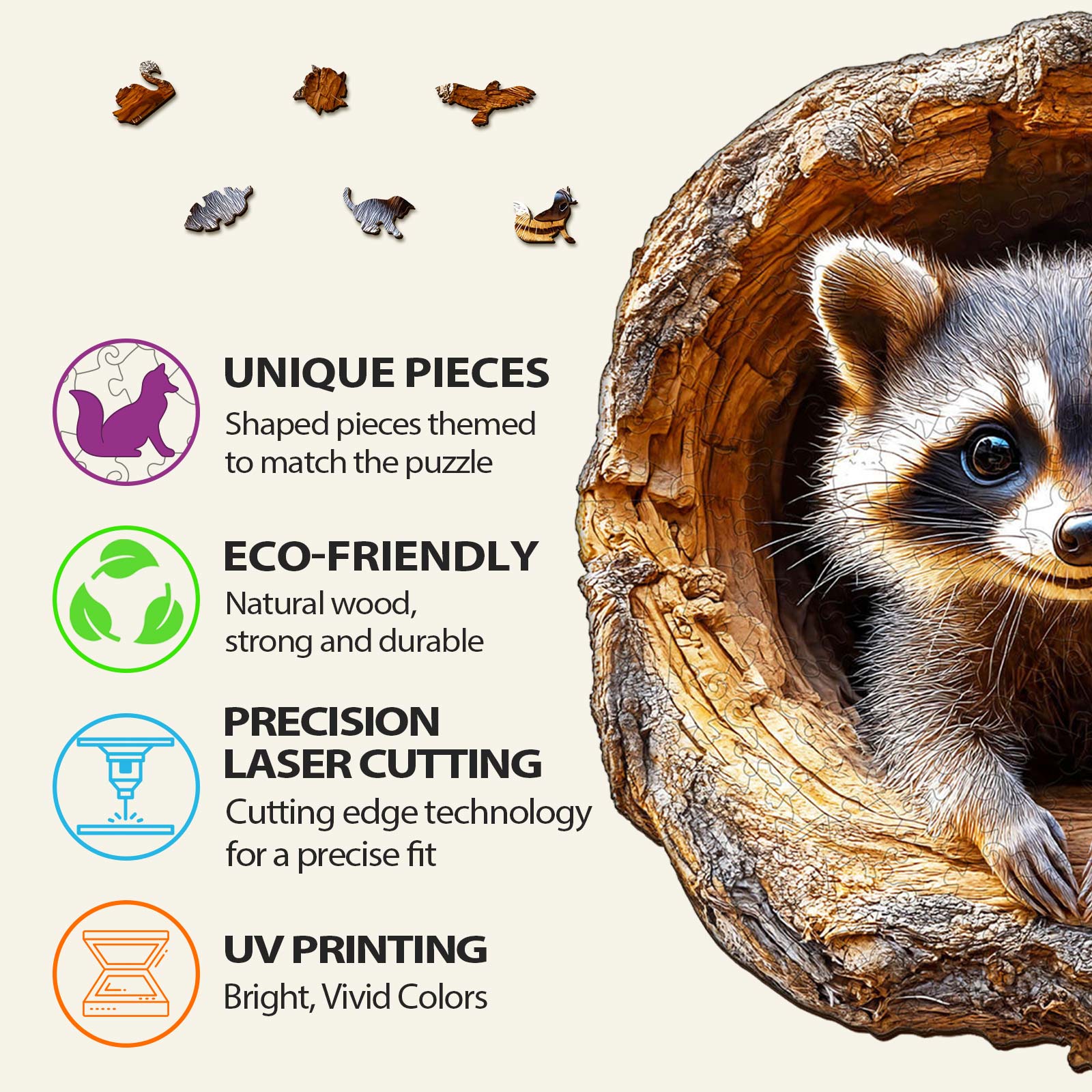 Tree Hole Raccoon-1 Wooden Jigsaw Puzzle