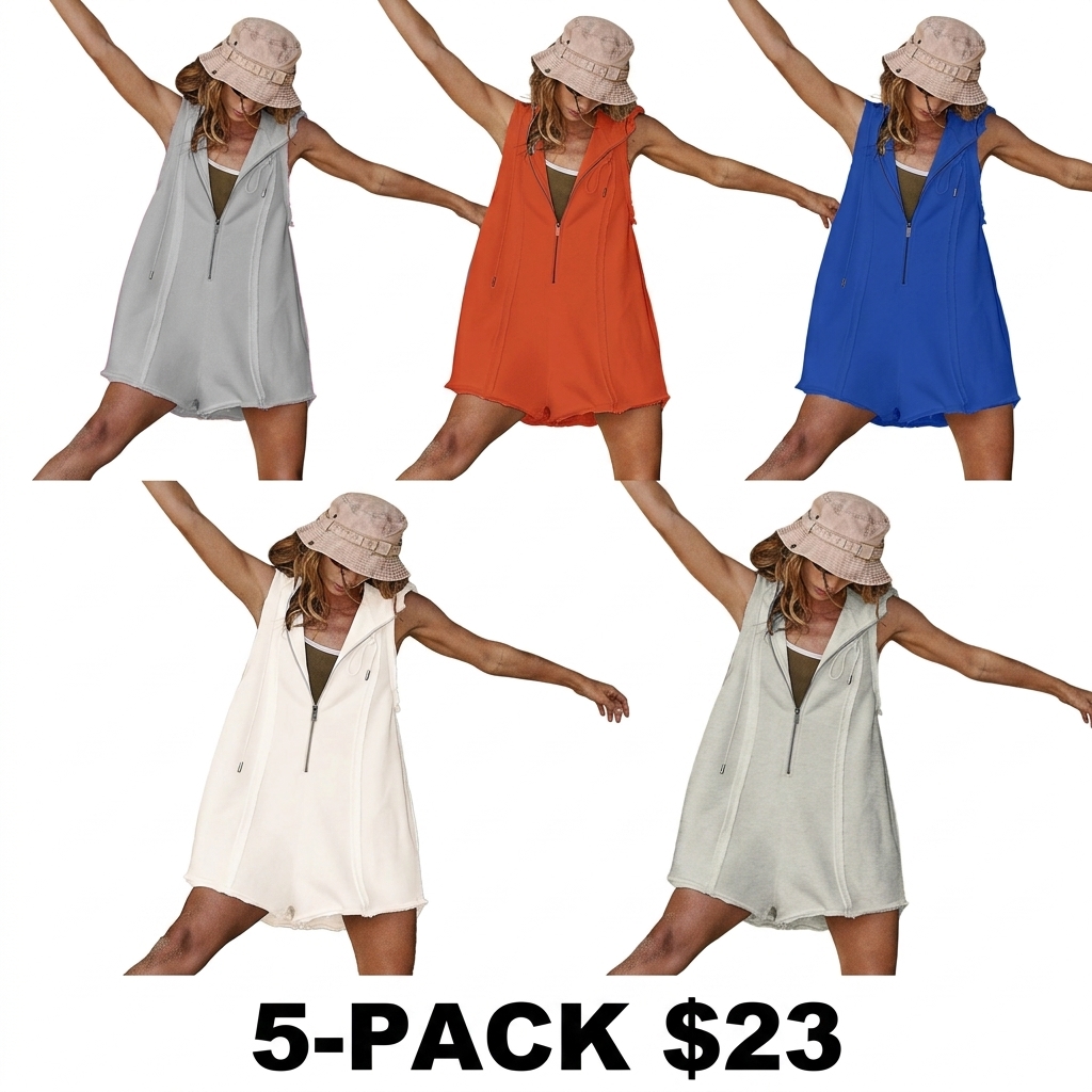 Women's Half Zipper Sports Jumpsuit – Sleeveless Loose Hoodie for Fitness & Outdoor