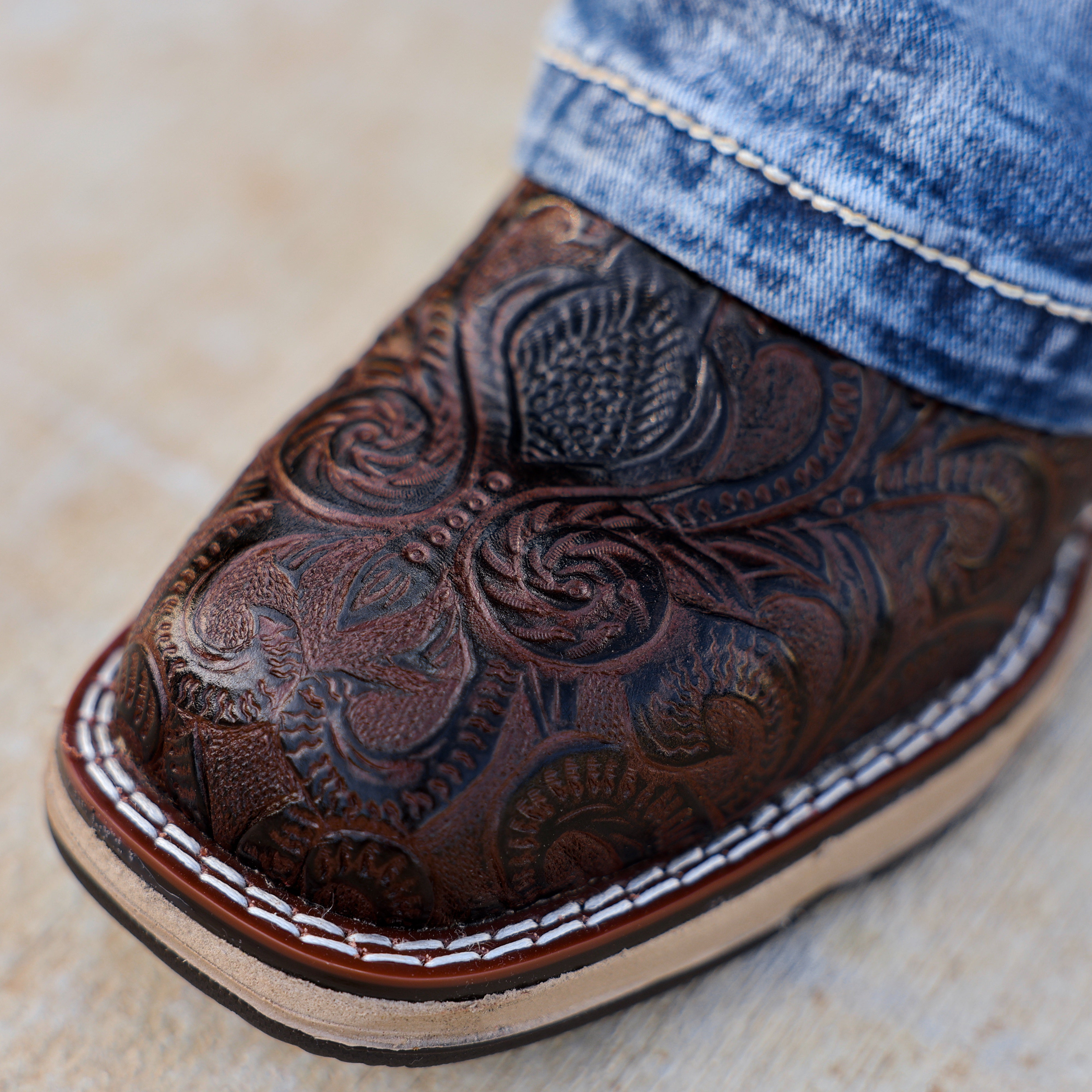 TBR Brown Hand-Tooled Leather Boots With 3D Lightweight Sole - Composite Toe