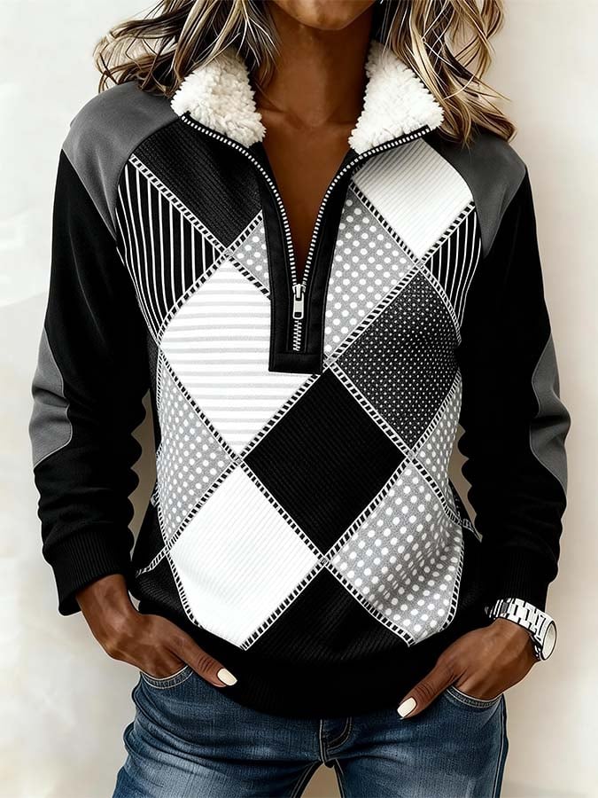 Women'S Casual Color Block Printed Pullover Sweatshirt