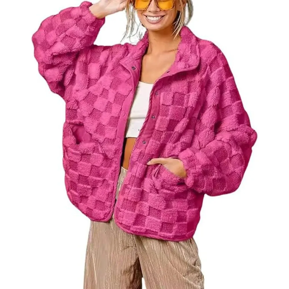 Women's winter casual plaid fleece jacket