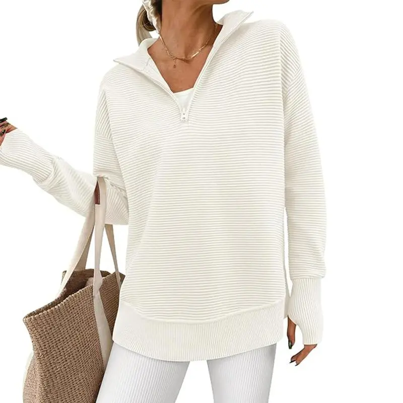Women's Long Sleeve Quarter Zip Pullover Sweater