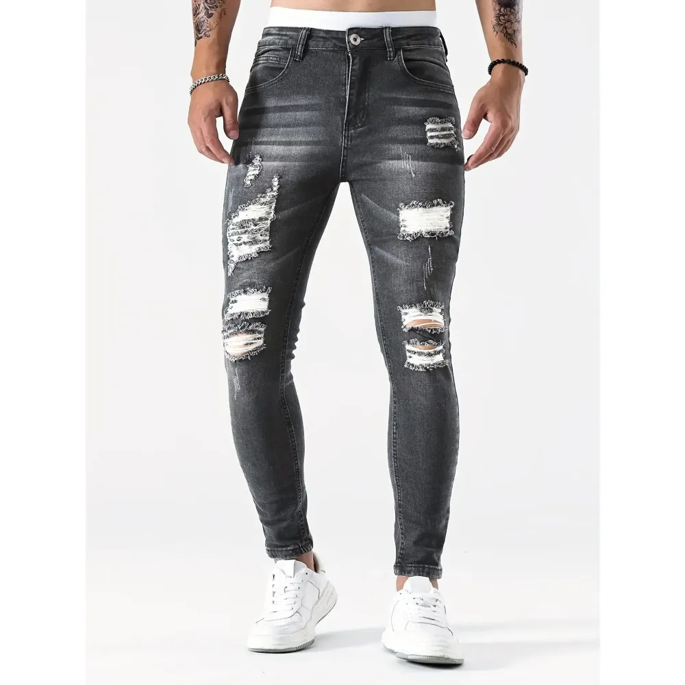 Men’S Casual Slim-Fit Denim For Streetwear Fans Suitable For Daily Wear And City Use Medium Elasticity Medium