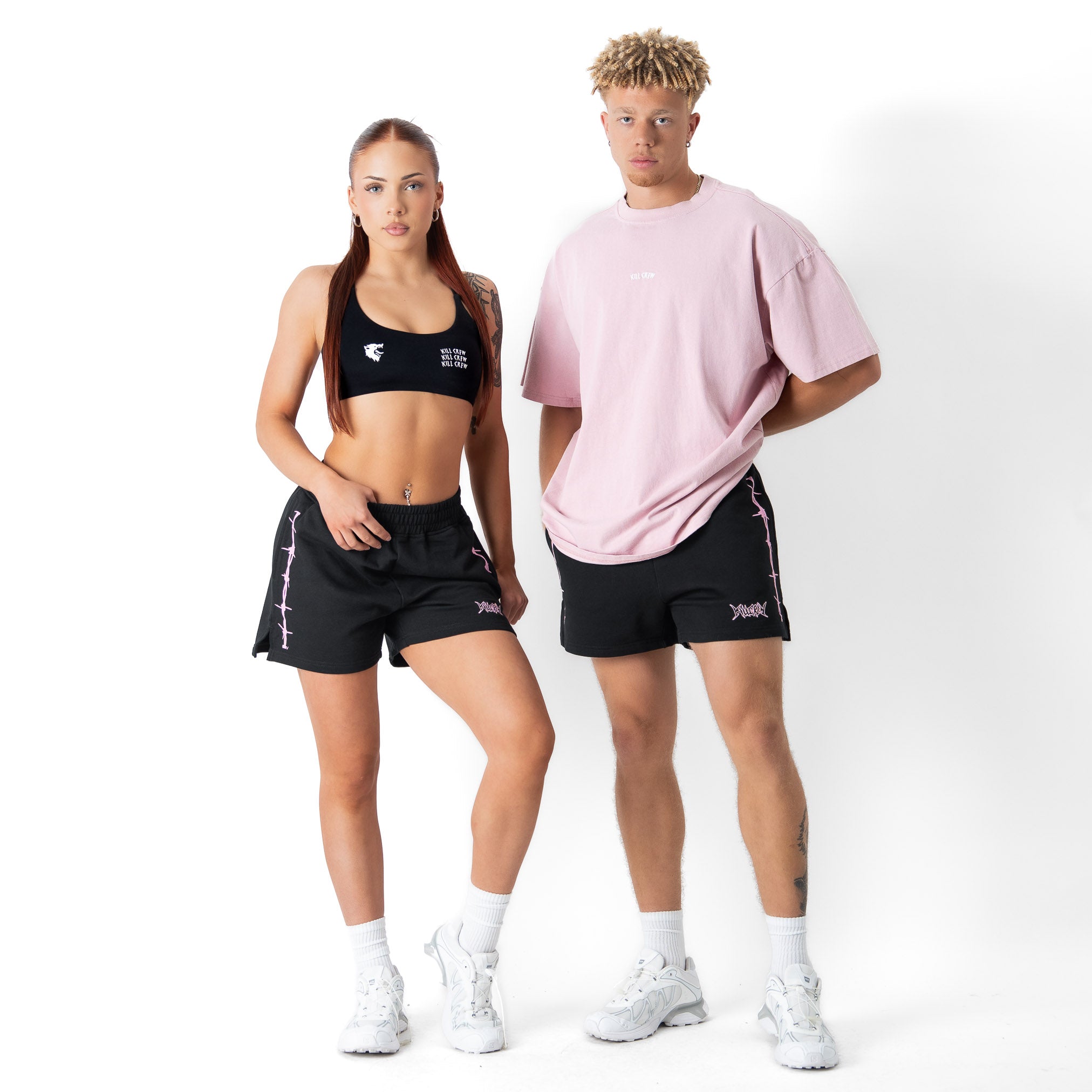 COTTON SHORTS (MID THIGH CUT) BARBWIRE - BLACK / PINK