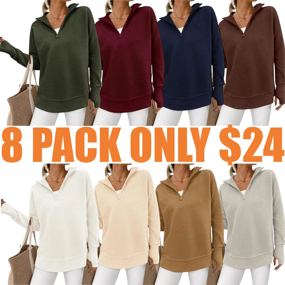 Women's Long Sleeve Quarter Zip Pullover Sweater