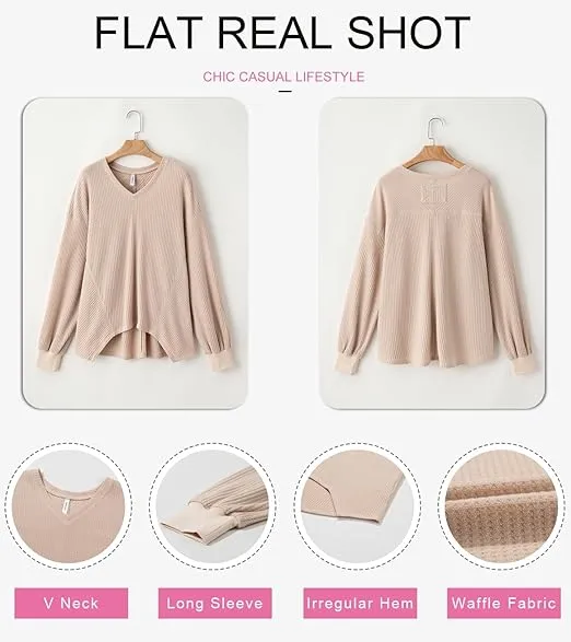 Women's Waffle Knit V-Neck Oversized Sweater