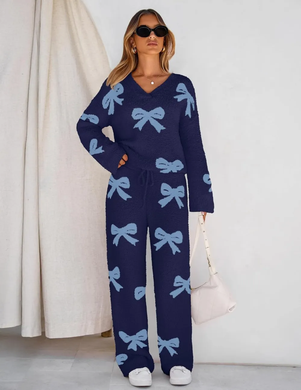 Women's Lounge Sets 2025 Fall Fashion 2 Piece Outfits Sweater Pajama Set