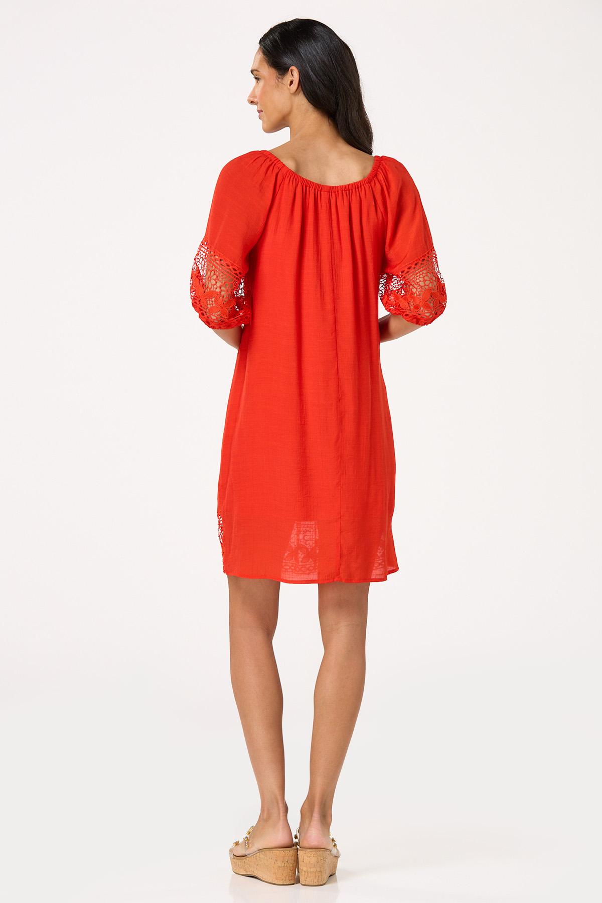 Crepe Lace Trim Swing Dress