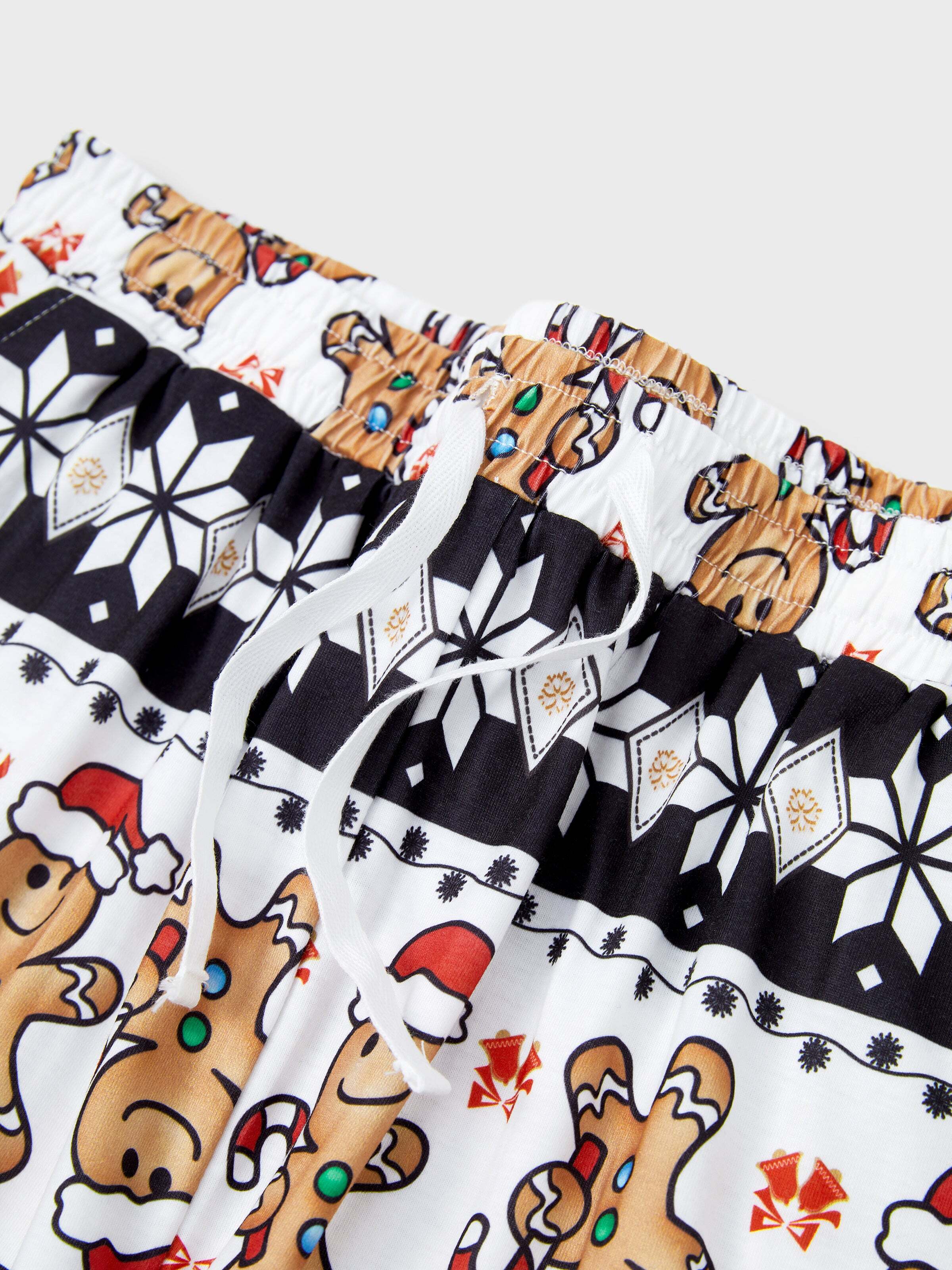 Christmas Family Matching Raglan Sleeves Gingerbread Man Pajamas Sets with Drawstring and Pockets with Christmas Socks red/black